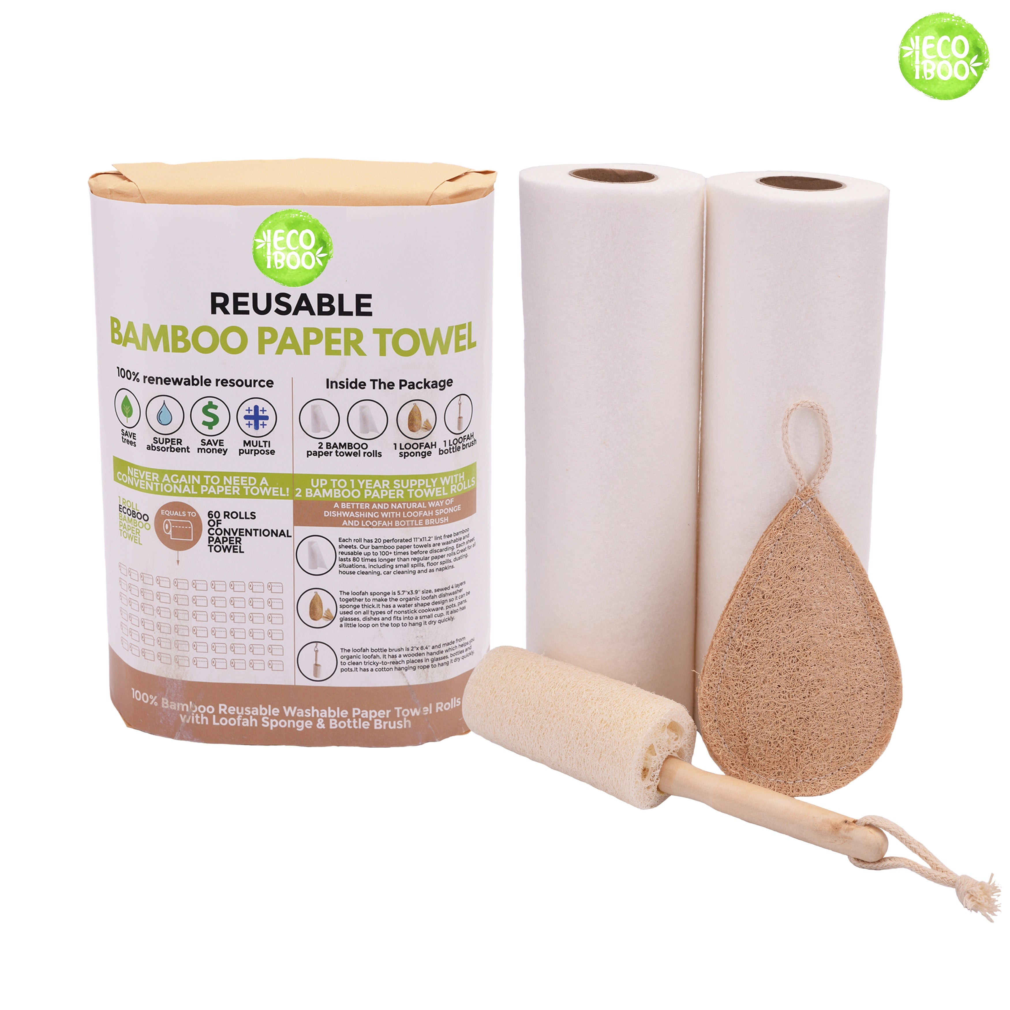 ECO SOUL 100% Bamboo Kitchen Paper Towel Set of 12 Rolls | 1800 sheets, 150  sheets per roll | 2 Ply Ultra Absorbent, Eco-friendly, Sustainable, Soft