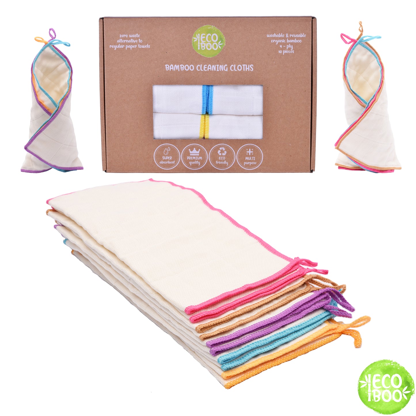10-Pack Eco-Friendly Reusable Bamboo Paper Towels, Unpaper Towels