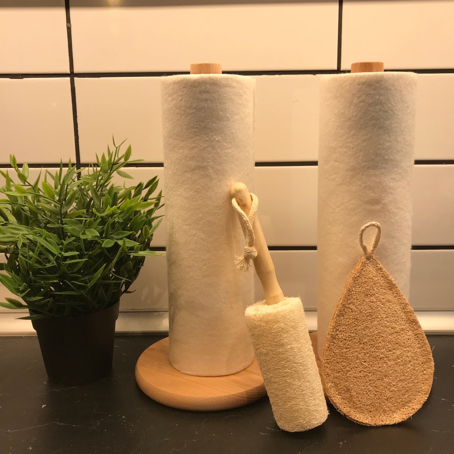 Image of Reusable paper towels & loofah sponge & loofah brush with handle