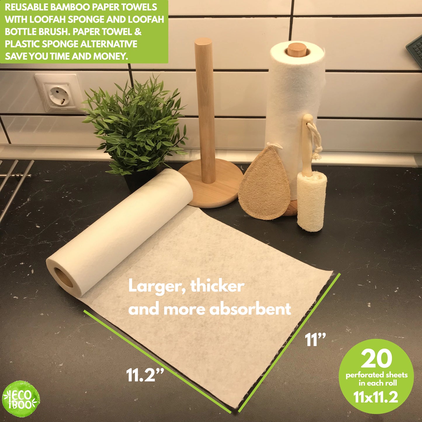 Reusable paper towel sheet size 11x11.2. Reusable paper towel set with loofah sponges