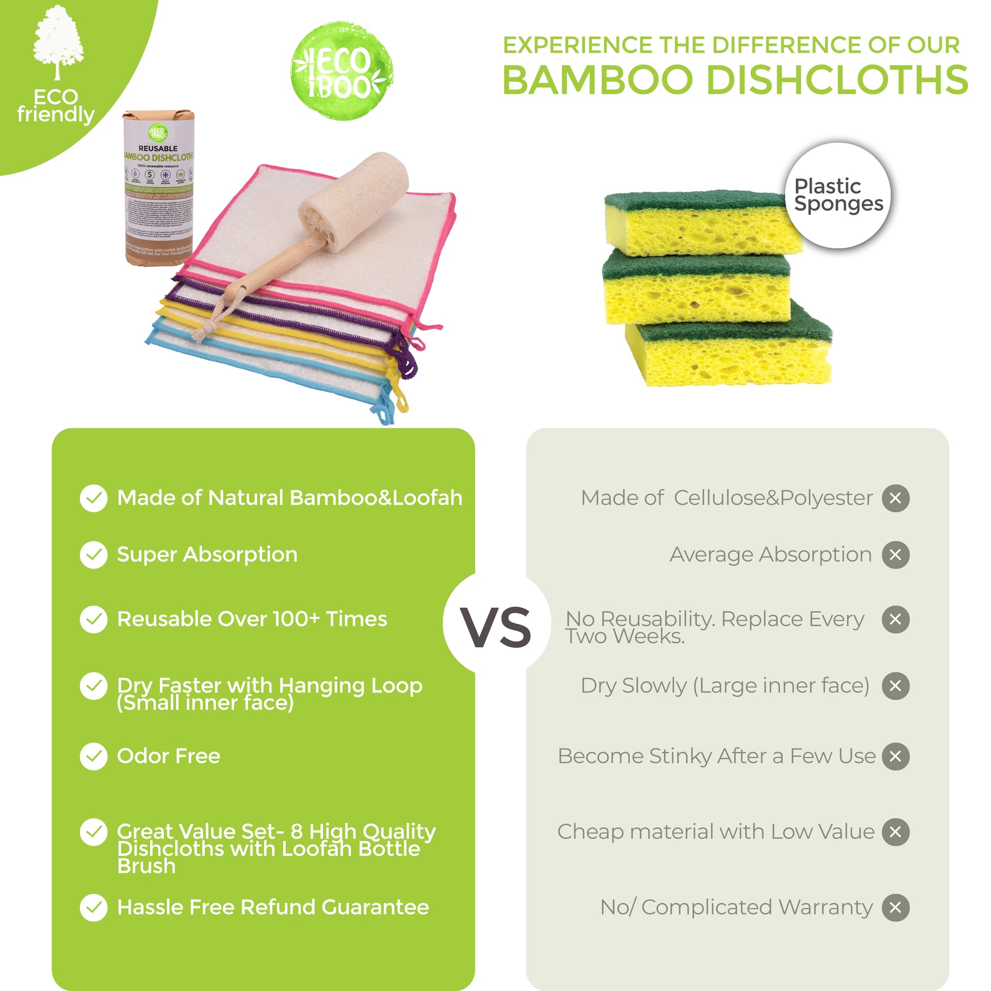 Dishcloths vs stinky sponges - dish sponge alternative. Bamboo dishcloths vs plastic sponges